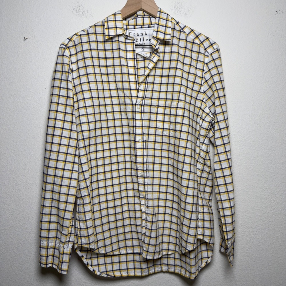 Frank &‎ Eileen Women Eileen Button Front Shirt Small Yellow Gingham Plaid Relax